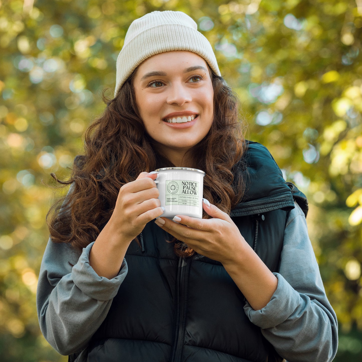 Notice, Pause, Allow (Enamel Mug)