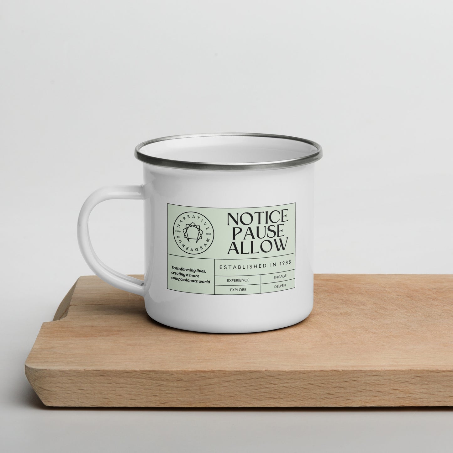 Notice, Pause, Allow (Enamel Mug)